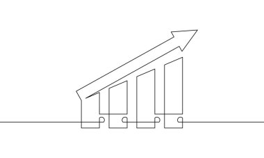 Satır sanatı arttırılıyor. Bar çizelgesinin tek satır sanatı. İş büyüme ikonunun illüstrasyon vektörü. Grafiğin sürekli çizimi. Bir çizgi işareti simgesi