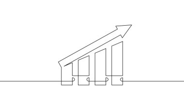 Grafik vektör illüstrasyonunun sürekli çizimi. İş büyümesinin düz simgesi. Tek sıra yükselen ok sanatı. Bir satır çizelgeye itiraz ediyorum. İşaret sembolü
