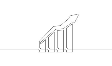 Grafik vektör illüstrasyonunun sürekli çizimi. Tek sıra yükselen ok sanatı. Bir satır çizelgeye itiraz ediyorum. İş büyümesinin düz simgesi. İşaret sembolü