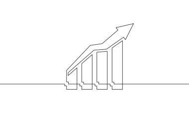 Grafik iş simgesinin aralıksız çizimi. Artan okun illüstrasyon vektörü. Bir satır çizelgeye itiraz ediyorum. Tek sıra iş büyütme sanatı. Düz simge