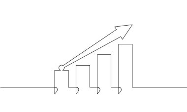 Sürekli bir çizgi çizerek iş sembolü çiziyor. Artan okun illüstrasyon vektörü. Bar tablosunun düz simgesi. Tek sıra iş büyümesi sanatı