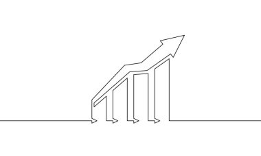 Grafik iş simgesinin aralıksız çizimi. Artan okun illüstrasyon vektörü. Tek sıra iş büyütme sanatı. Bir satır çizelgeye itiraz ediyorum. Düz simge