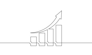 Artan ok yukarı işaret sembolünün sürekli çizgi çizimi. Grafiğin çizim vektörü. Bar çizelgesinin tek satır sanatı. Tek sıra iş büyümesine itiraz ediyorum. Düz simge