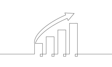 Grafik vektör illüstrasyonunun sürekli çizimi. Tek sıra iş büyümesine itiraz ediyorum. Artan okun düz simgesi. Bar çizelgesinin tek satır sanatı. İşaret sembolü