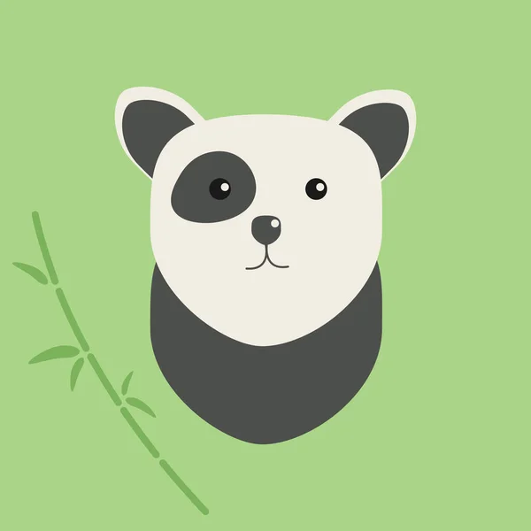 写真は 緑色の竹と葉を持つ最小限の黒と白のクマやパンダです 緑の背景に独立したベクトル図 ベクターイラスト — ストックベクタ