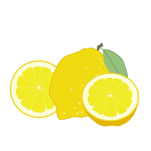 Ilustración Fruta Limón Sana Nutritiva Entera Cortada Con Cáscara Estilo — Vector de stock