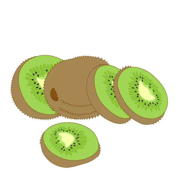 Ilustración Kiwi Sano Nutritivo Entero Cortado Con Cáscara Estilo Plano — Vector de stock