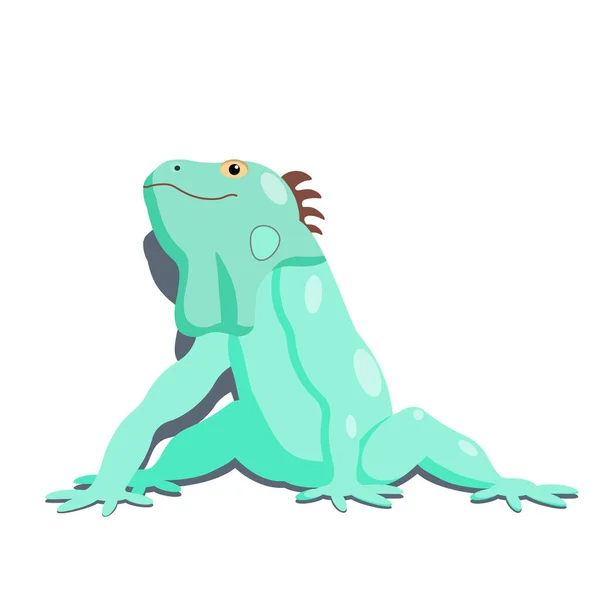 Personaje Dibujos Animados Iguana Verde Sentado Sobre Fondo Blanco Vector — Vector de stock