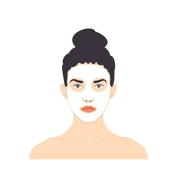 Kosmetische Gesichtspflege Frau Mit Gebundenen Haaren Mit Weißer Maske Gesicht — Stockvektor