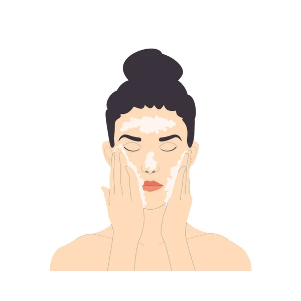 Cosmetología Cuidado Facial Mujer Con Pelo Atado Con Los Ojos — Vector de stock