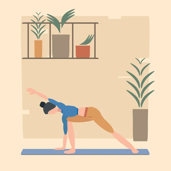 Una Donna Pratica Yoga Nella Posa Allungata Angolo Laterale Utthita — Vettoriale Stock