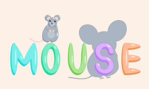 Charakter Kreslené Myši Vzdělávací Povahy Jménem Zvířete Izolovaná Vektorová Ilustrace — Stockový vektor