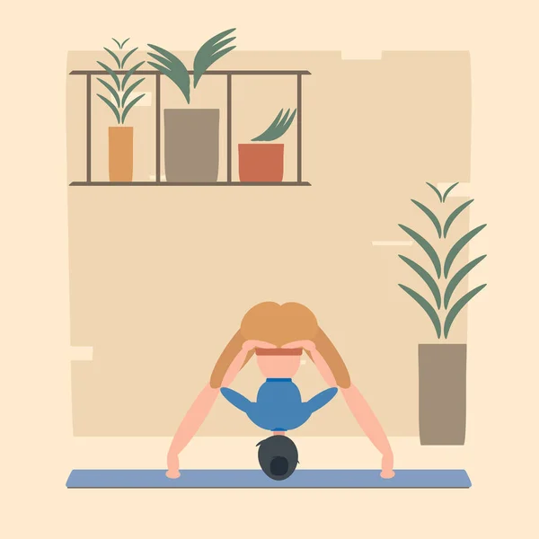 Una Donna Sta Facendo Yoga Prasarita Padottanasana Piedi Gambe Larghe — Vettoriale Stock