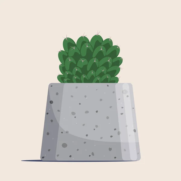 Ein Runder Kaktus Einem Zylindrischen Topf Aus Grauem Beton Interior — Stockvektor