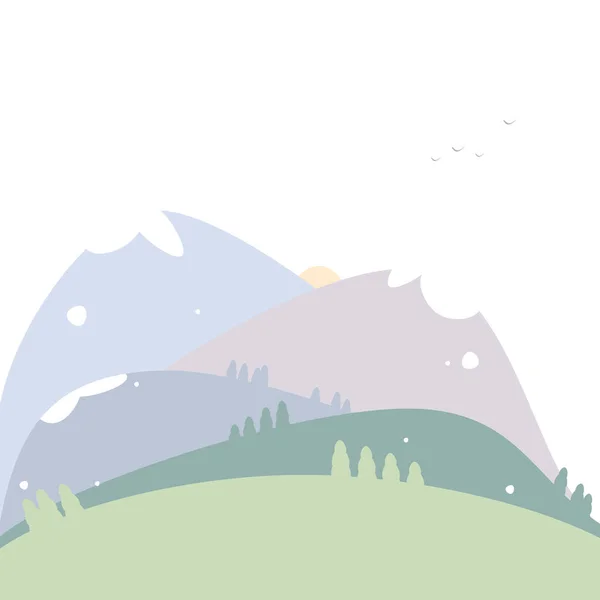 Hintergrund Illustration Von Hellen Pastellweißen Blauen Und Grünen Bergen Und — Stockvektor