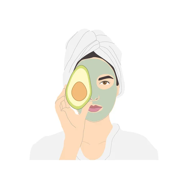 Kozmetik Yüz Bakımı Iyi Cilt Durumu Için Yeşil Maskeli Gülümseyen — Stok Vektör