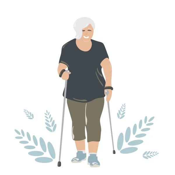 Staruszka Uprawiająca Nordic Walking Staruszek Uprawiający Sport Kijami Sportowych Ciuchach — Wektor stockowy