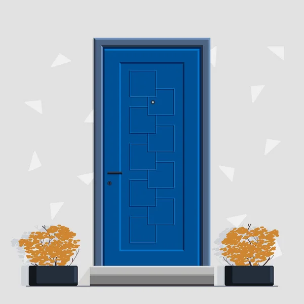 Porte Entrée Est Bleu Classique Avec Une Poignée Une Serrure — Image vectorielle