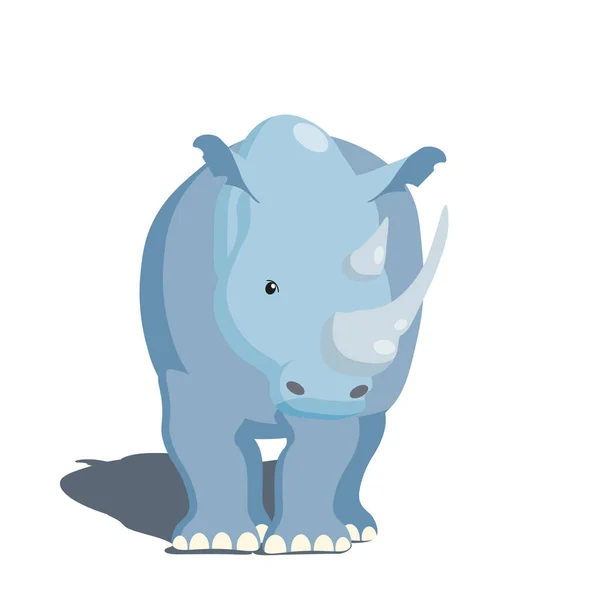 Personaje Rinoceronte Azul Gris Caricatura Pie Sobre Fondo Blanco Con — Vector de stock