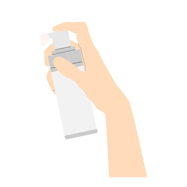 美容护理 在手瓶与配药机与物质前视 载体隔离在白色背景 矢量说明 — 图库矢量图片