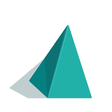 Beyaz arka planda gölgesi olan zümrüt renkli bir piramidin görüntüsü. Geometrik bir sis. Vektör illüstrasyonu