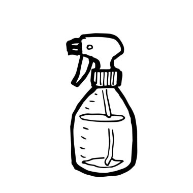 Püskürtme şişesi, plastik sıvı püskürtücü el çizimi, beyaz arka planda izole edilmiş ikon çizimi dijital sanatı..