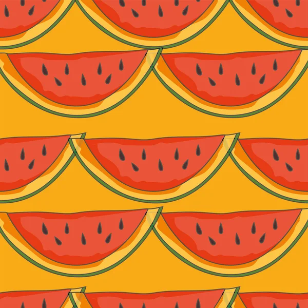 Naadloze Watermeloen Plak Patroon Vector Illustratie Voor Prints Één Voor — Stockvector