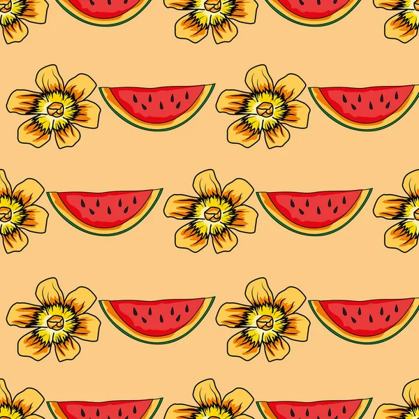 Nahtloses Wassermelonenscheibenmuster Vektor Illustration Für Drucke Eine Für Ein Sommerfest — Stockvektor