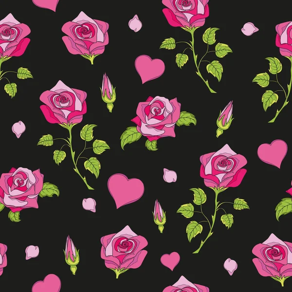 Patrón Sin Costuras Con Rosas Ilustración Vectorial Perfecto Para Tarjetas — Archivo Imágenes Vectoriales