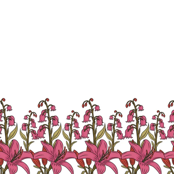 Botanische Lilienblüten Vektor Illustrationsset Nahtloser Musterhintergrund — Stockvektor