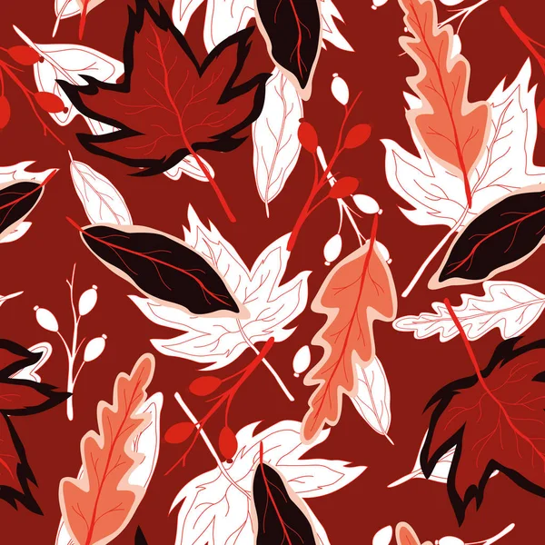 Creative Autumn Seamless Pattern Simple Leaves Plants Vector Illustration — Stock Vector