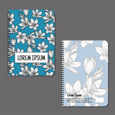 Sayfa şablonları. Çiçekler ve yaprak desenleri. Not defterleri ve dergiler, planlamacılar, broşürler, kitaplar, kataloglar vs. için uygulanabilir. Tekrar eden desenler ve maskeler kullanılmış, yeniden boyutlandırılabiliyor. Bahar yaprağı tasarımı