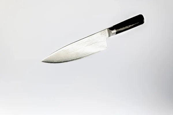 Японский Кухонный Нож Сантоку Многослойной Дамасской Стали — стоковое фото