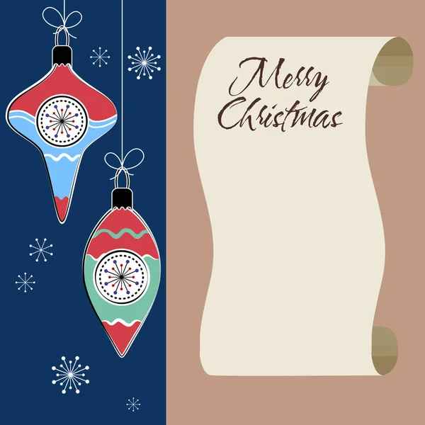 Rétro Joyeux Noël Carte Voeux Vieux Rouleau Papier Fond Couilles — Image vectorielle