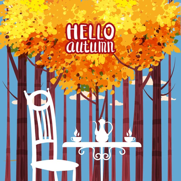 Street Cafe Autumn Outdoor Park Fall Mood Cup Chair Table — Stockvector