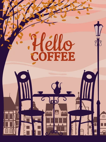 Autumn Street Cafe Outdoor Park Fall Mood Hello Coffee Cup — Stock Vector