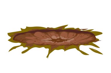 Bir kabuğun, benim ve meteorun patlaması sonucu oluşan krater izleri. Yere çarpma, vektör illüstrasyonu, çizgi film stili.