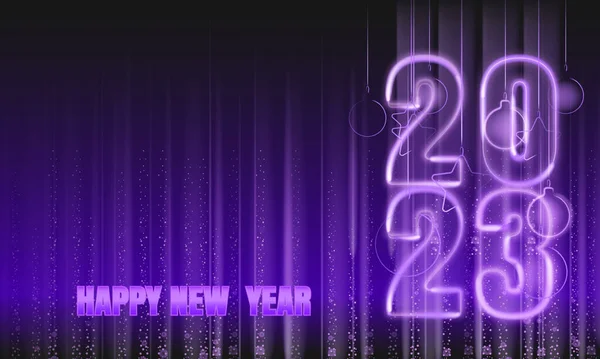 Feliz Navidad Feliz Año Nuevo 2023 Fondo Árbol Violeta Luces — Vector de stock