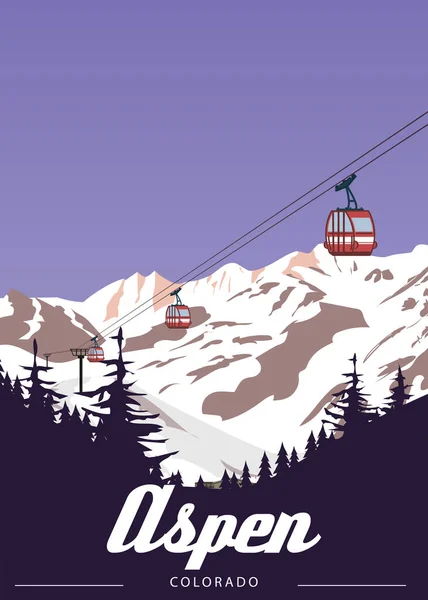 Reisresort Aspen Ski Poster Vintage Colorado Usa Winterlandschap Reiskaart Skilift — Stockvector