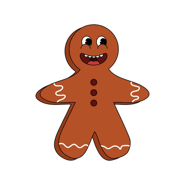 Gingerbread Man Cartoon Funny Retro Comic Christmas Character Gloved Hands — Stock Vector