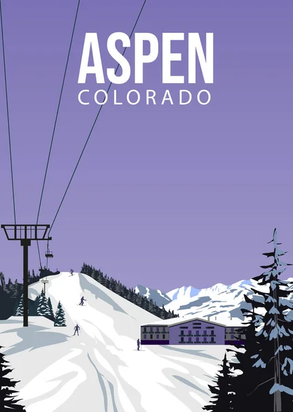 Туристический Курорт Aspen Ski Плакат Винтажный Карта Зимнего Пейзажа Колорадо — стоковый вектор