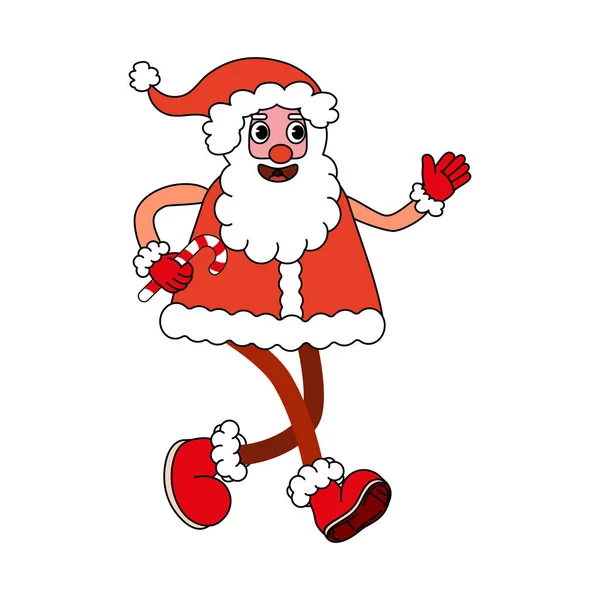 Santa Claus Cartoon Funny Retro Comic Christmas Character Gloved Hands — Stock Vector