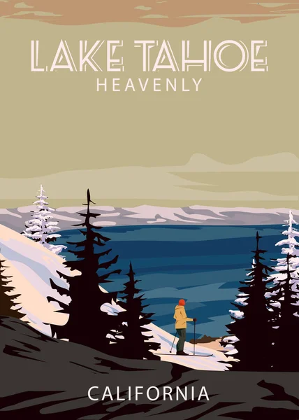Ski Travel Resort Poster Vintage Lake Tahoe California Usa Cartão — Vetor de Stock