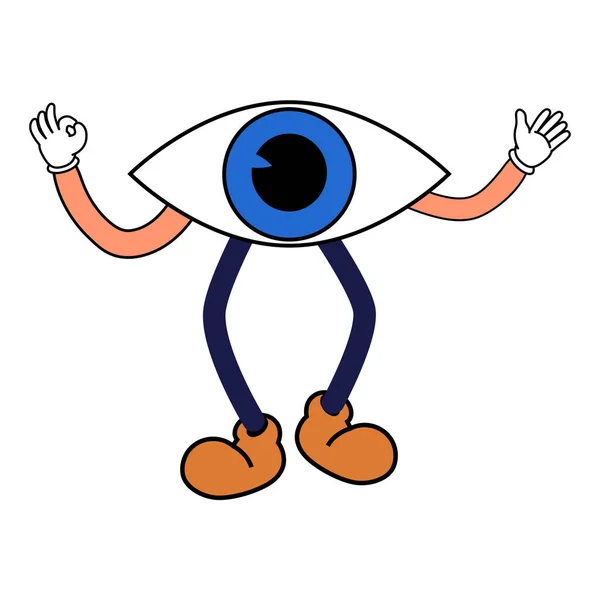 Cartoon Groovy Divertente Personaggio Dei Cartoni Animati Vintage Adesivo Occhio — Vettoriale Stock