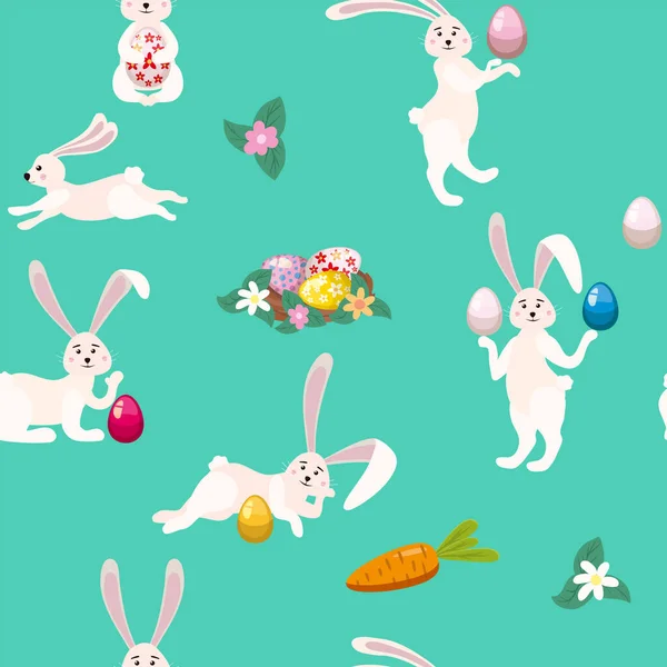 Patrón Sin Costura Pascua Feliz Con Conejos Encantadores Huevos Diseño — Vector de stock
