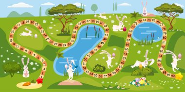 Komik tavşanlı çocuklar için Paskalya oyunu, yumurta avı. Bahar tatilinde kırsal bölgelerde zar oyunu oynanır. Eğitimli çocuklar bilmece, anaokulu aktivitesi