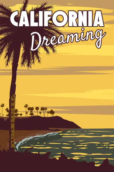 加州聋人复古旅游海报 拉古那海滩 矢量插图复古卡片 — 图库矢量图片