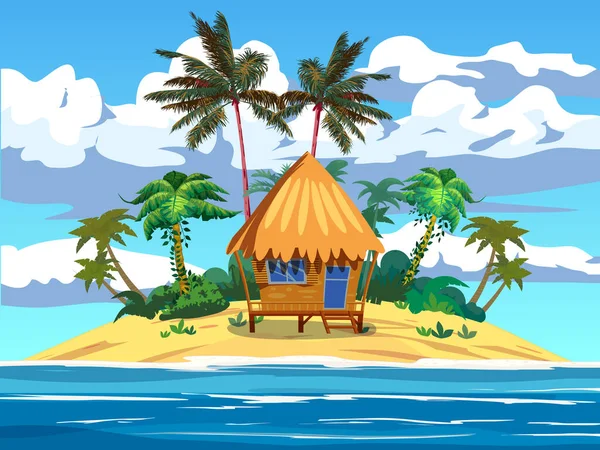Tropical Resort Île Bungalow Moderne Surf Océan Plage Fond Vacances — Image vectorielle