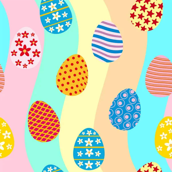 Easter Seamless Pattern Eggs Festive Spring Background Wallpaper Gift Fabric — Stock Vector