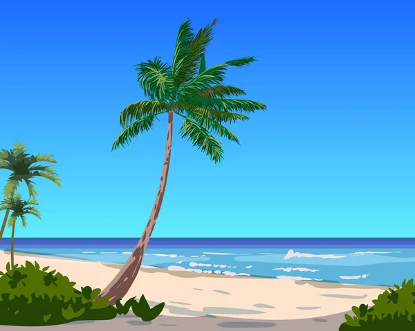 Tropical Summer Travel Poster Ocean Sea Palms Coast Sky Beach — Archivo Imágenes Vectoriales